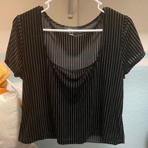 Black velvet rectangular cut top 1x crop top